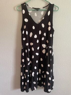 Tribal Black & White Polka Dot Swing Dress | Sleeveless | Pockets | M